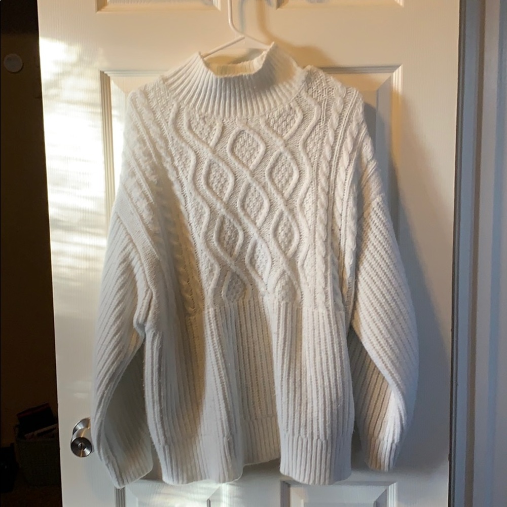 White mock turtleneck sweater